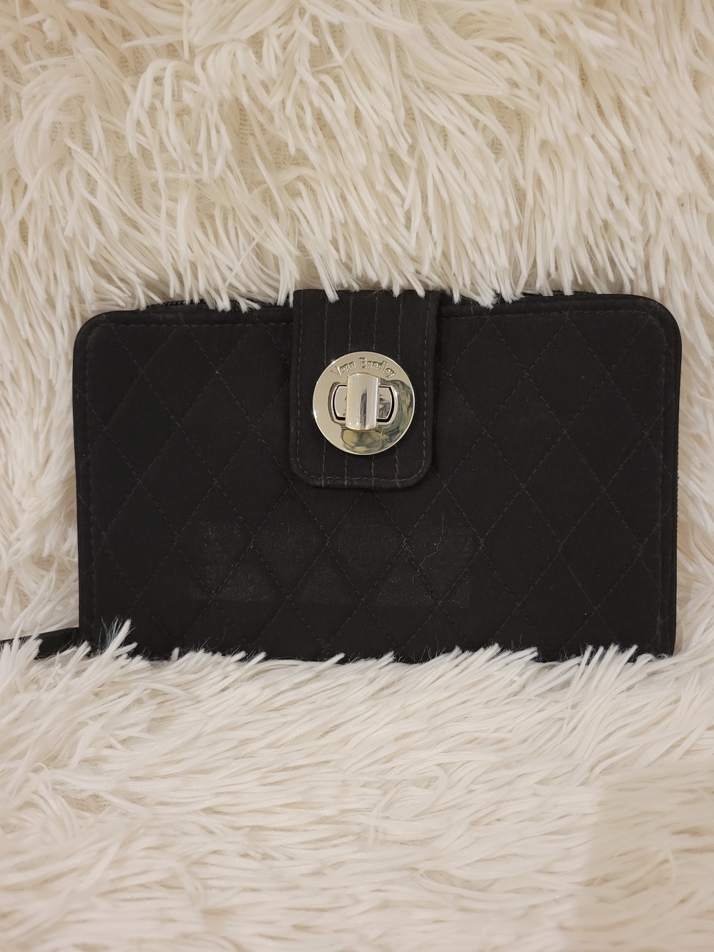 Vera Bradley Black Quilted Wallet with Silver Turn-Lock